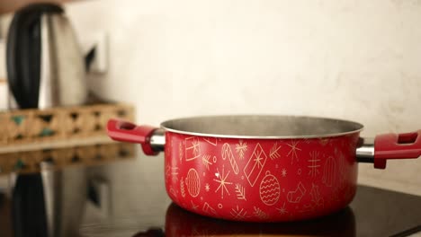 red christmas pot on stovetop