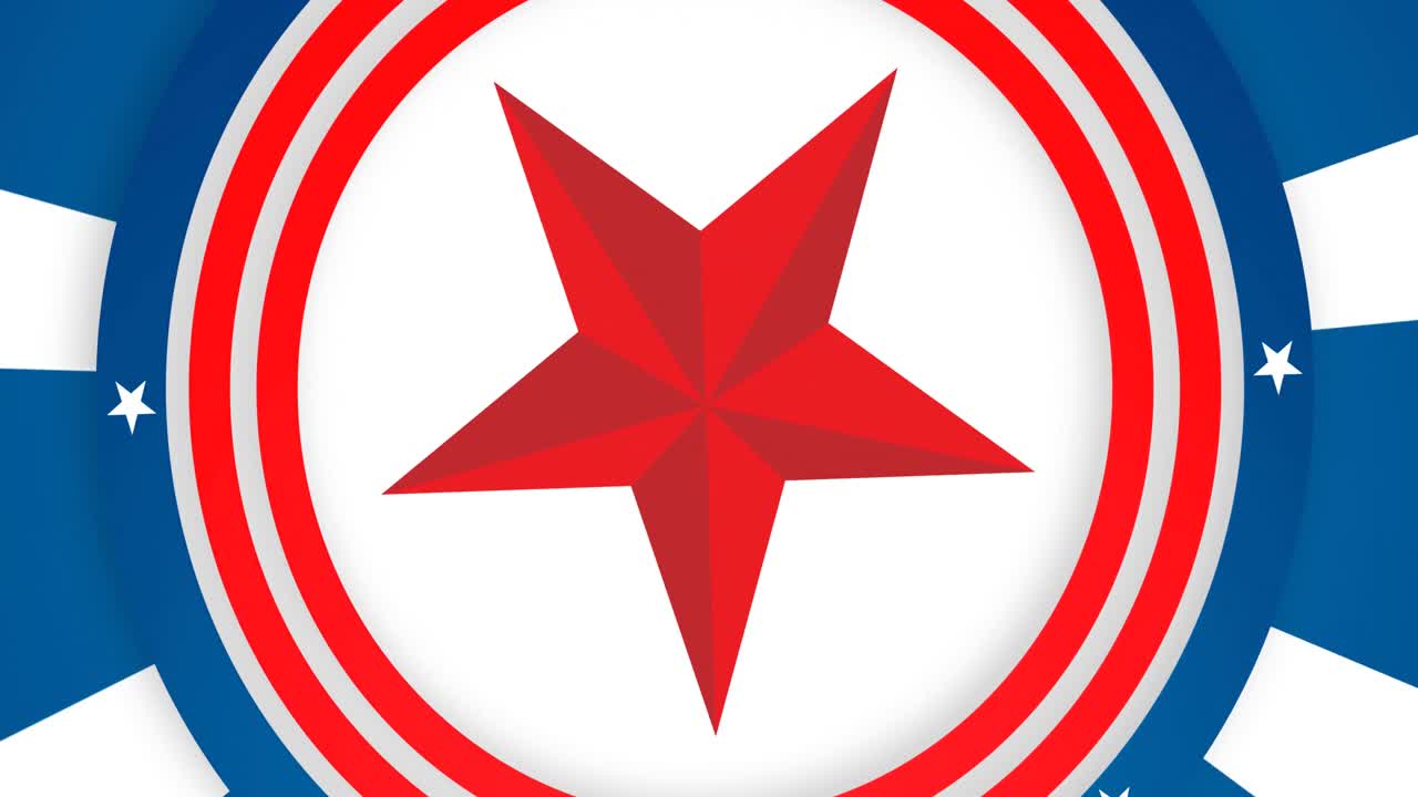 Animation of star shape over spinning american flag pattern on white