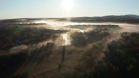 High-Fly-over-drone-footage-at-mount-desert-island-at-sunrise-in-Maine