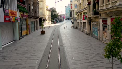 taksim beyoglu, 'stiklal avenue, french institute of turkey with drone from istanbul no people, covid-19 pandemic curfew istiklal street.