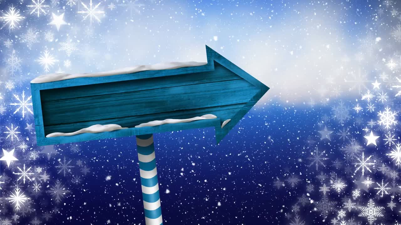 눈이 내리고 나무 표지판