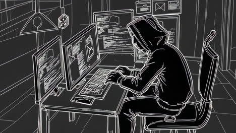 hacker working on computer: cybersecurity and digital world
