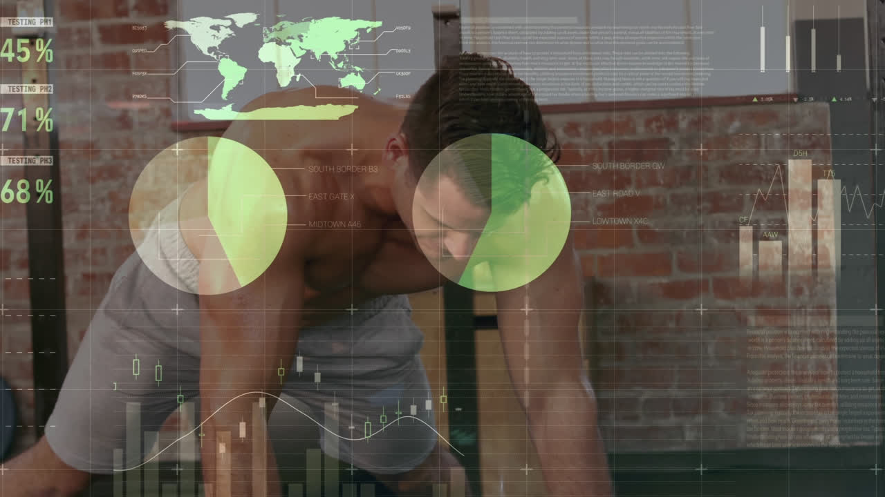 animación del procesamiento de datos y estadísticas sobre el ejercicio de hombres fuertes