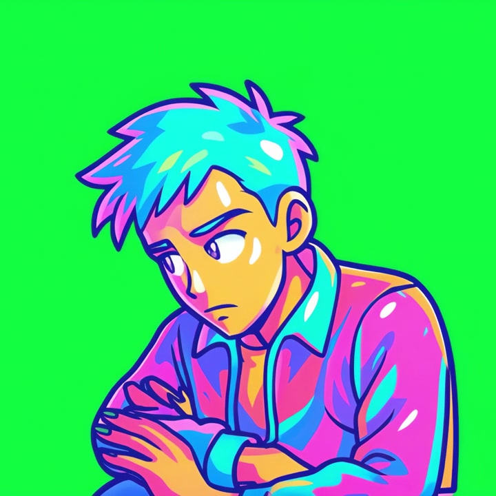 Uomo Animato Colorato che Pensa ed Esprime Tristezza