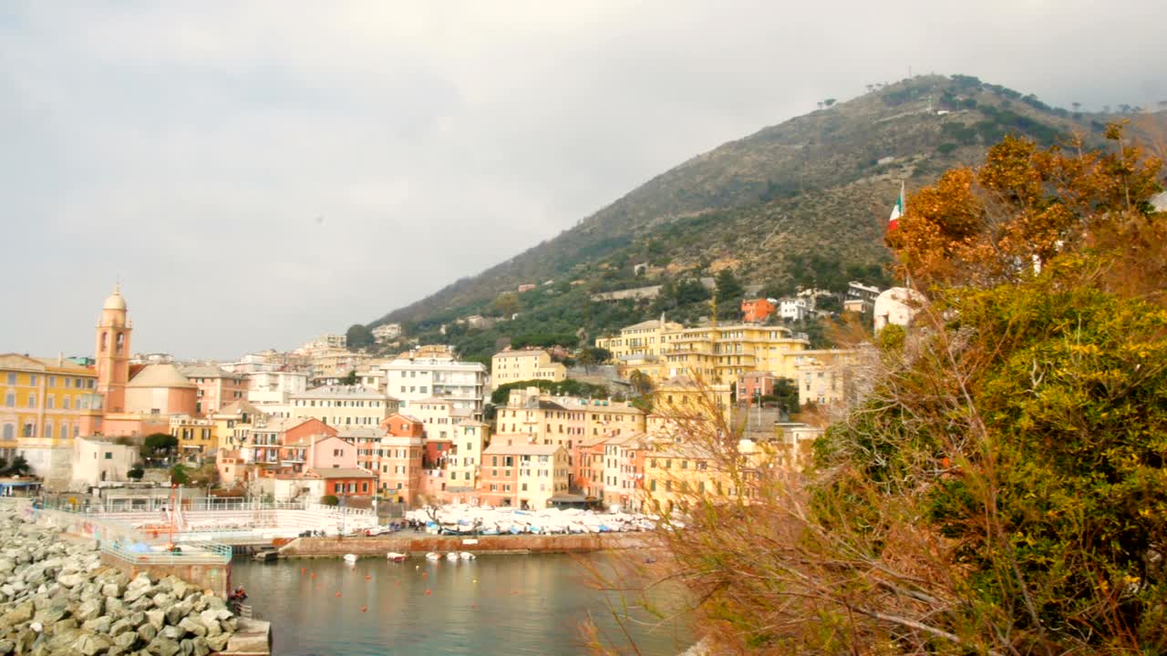 view of the calm Ligurian sea, Genoa Nervi area, one of the most beautiful places in Liguria