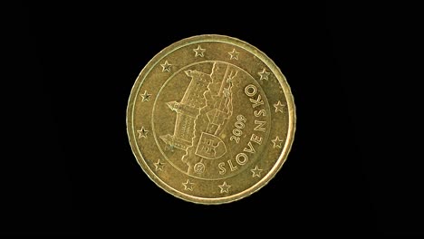 slovakia 2009 50 cent obverse with bratislava castle and national shield rotating on black background