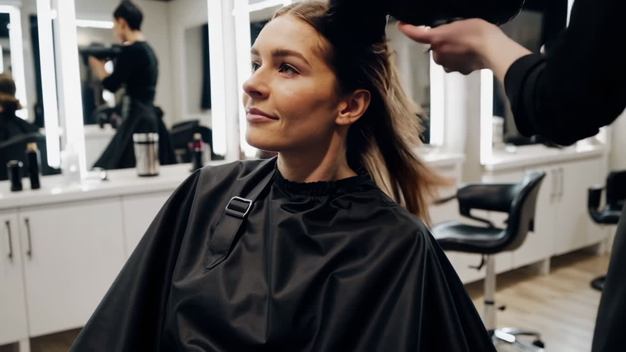 Woman getting her hair blow-dried at a salon