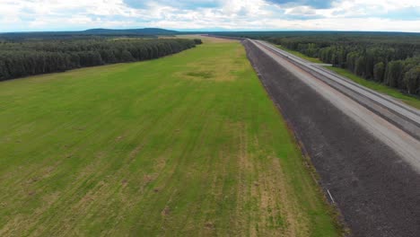 4K-Drone-Video-of-Tanana-River-Levee-on-the-Chena-River-Lakes-Flood-Control-Project-near-Fairbanks,-Alaska