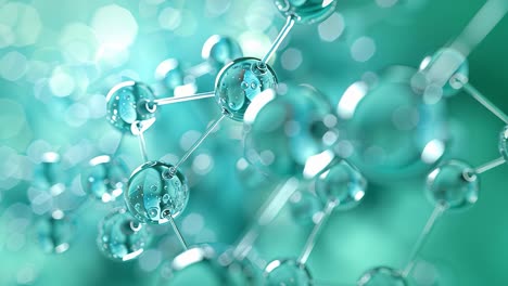 transparent molecules structure rotating on turquoise background