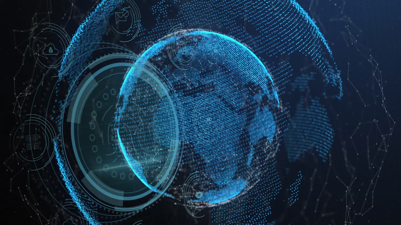 Animation of digital data processing over globe