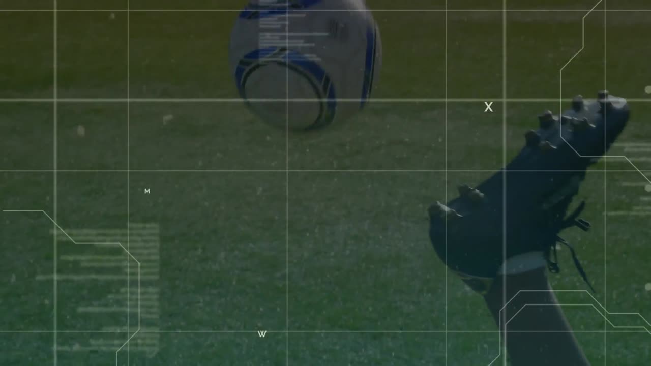 공을 치는 축구 선수와 연결된 네트워크 포인트