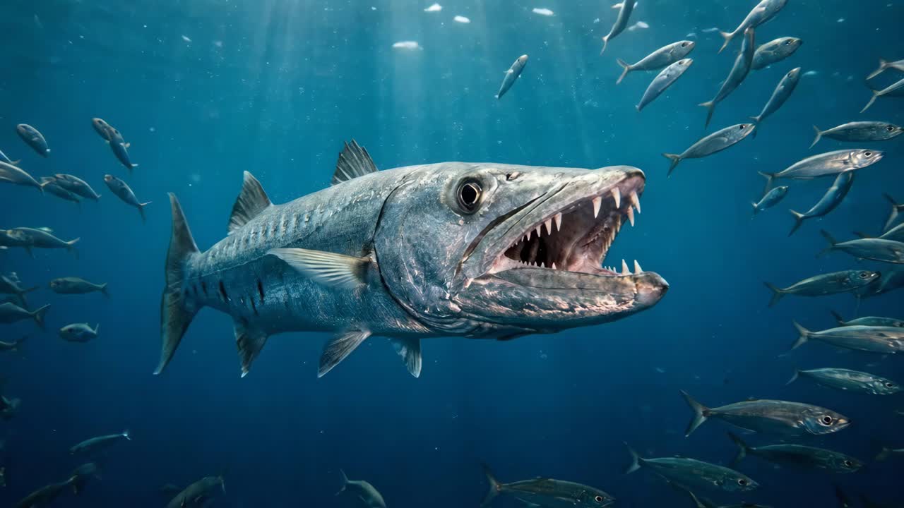 Barracuda hunting in the ocean