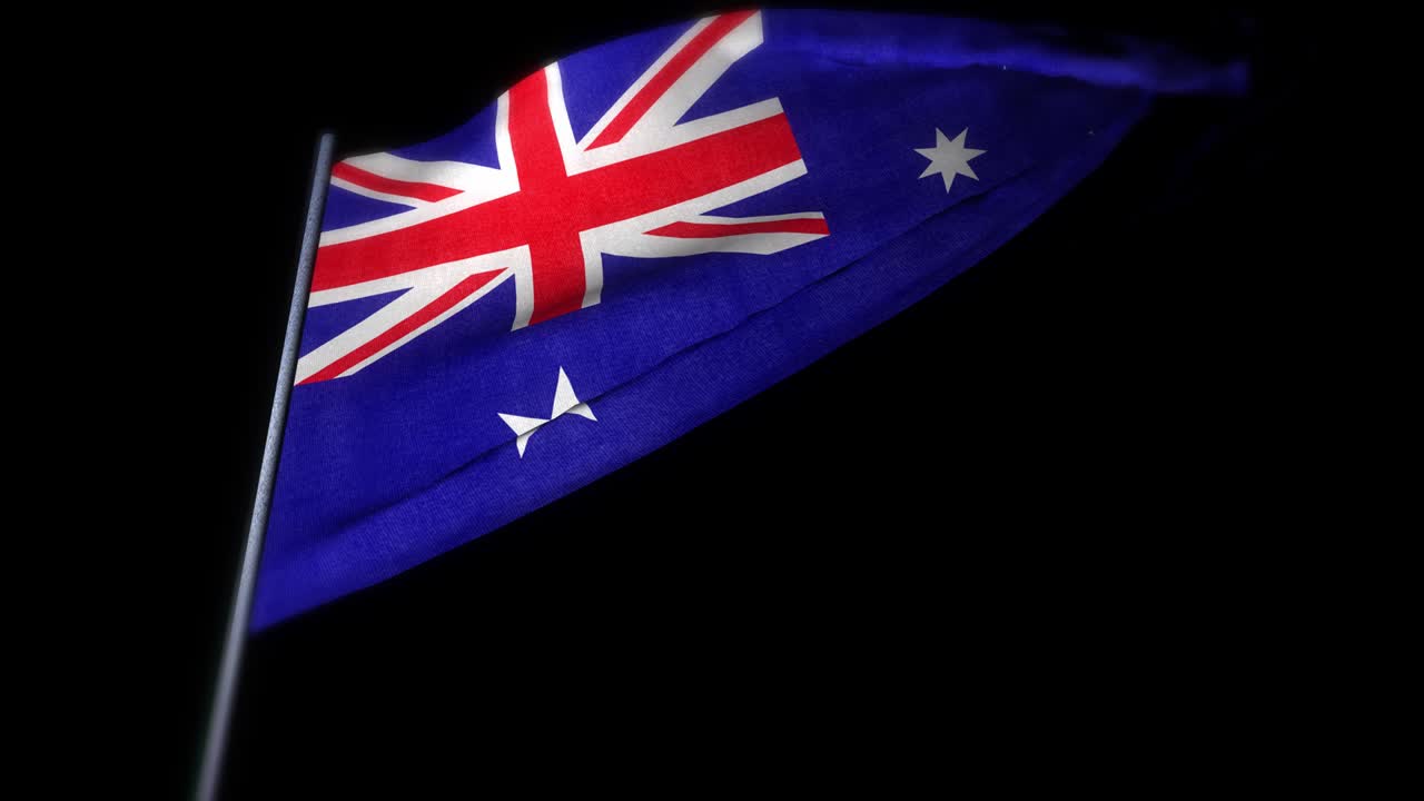 bandera de australia, animación 3d realista de la bandera ondeando. bandera de austrália ondeando en el viento. bandera nacional de australia. animación de bucle sin costuras. 4k de alta calidad, renderización 3d