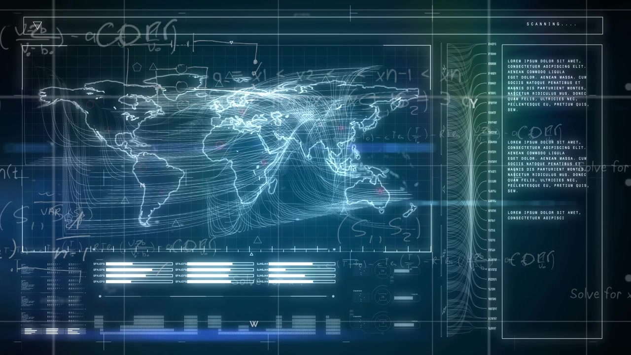 The mathematical formulae in this animation move over a grid on a black background