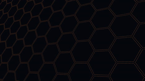 digital neon hexagons pattern in rows with neon dots on dark gradient