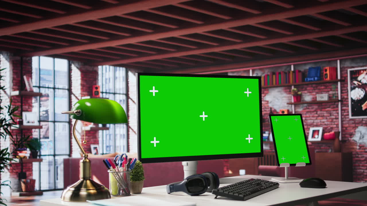 Classy minimalist space featuring a copy space display on pc monitor