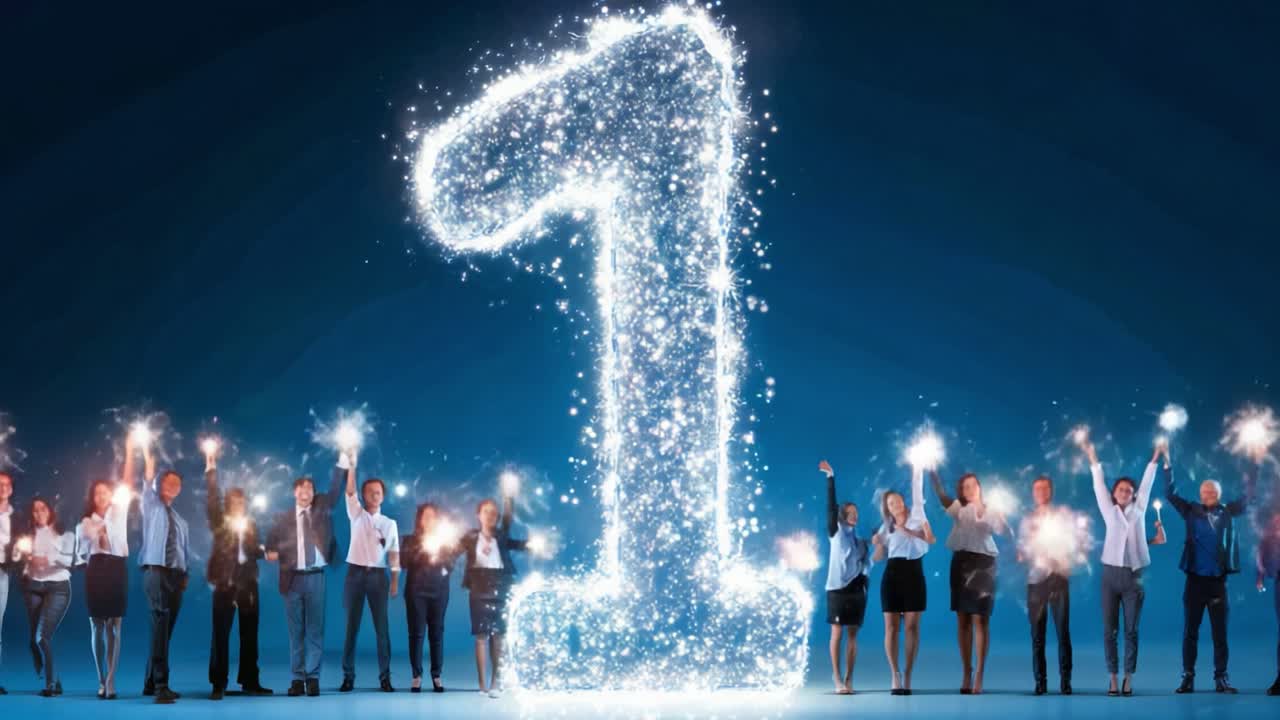 Celebrating Milestone Achievements with Sparkling Number One, a Unity of People Eagerly Embracing Success in a Joyous Atmosphere, Illuminated by Festive Sparklers and Laughter