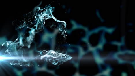 Animation-of-white-and-blue-particle-cloud-moving-on-black-background