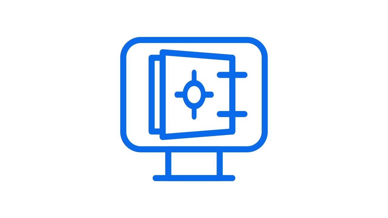 Icono animado de caja fuerte digital con puerta abriéndose y dial giratorio