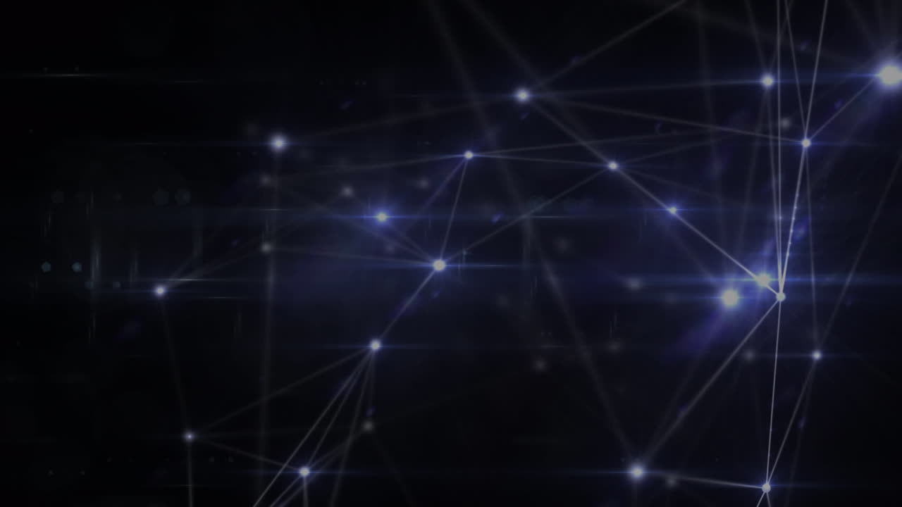Animation of network of connections with glowing spots and light trails