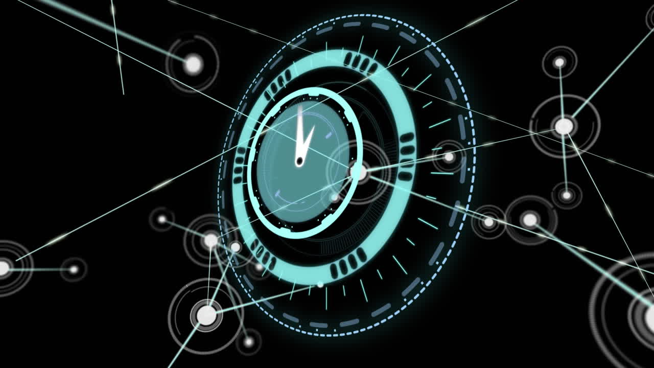 Animazione di un orologio in rapido movimento con reti di connessioni