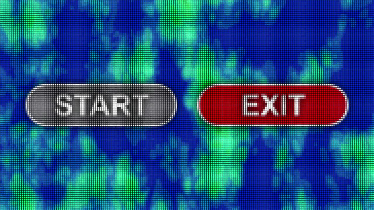 Start exit buttons pixel computer screen animation