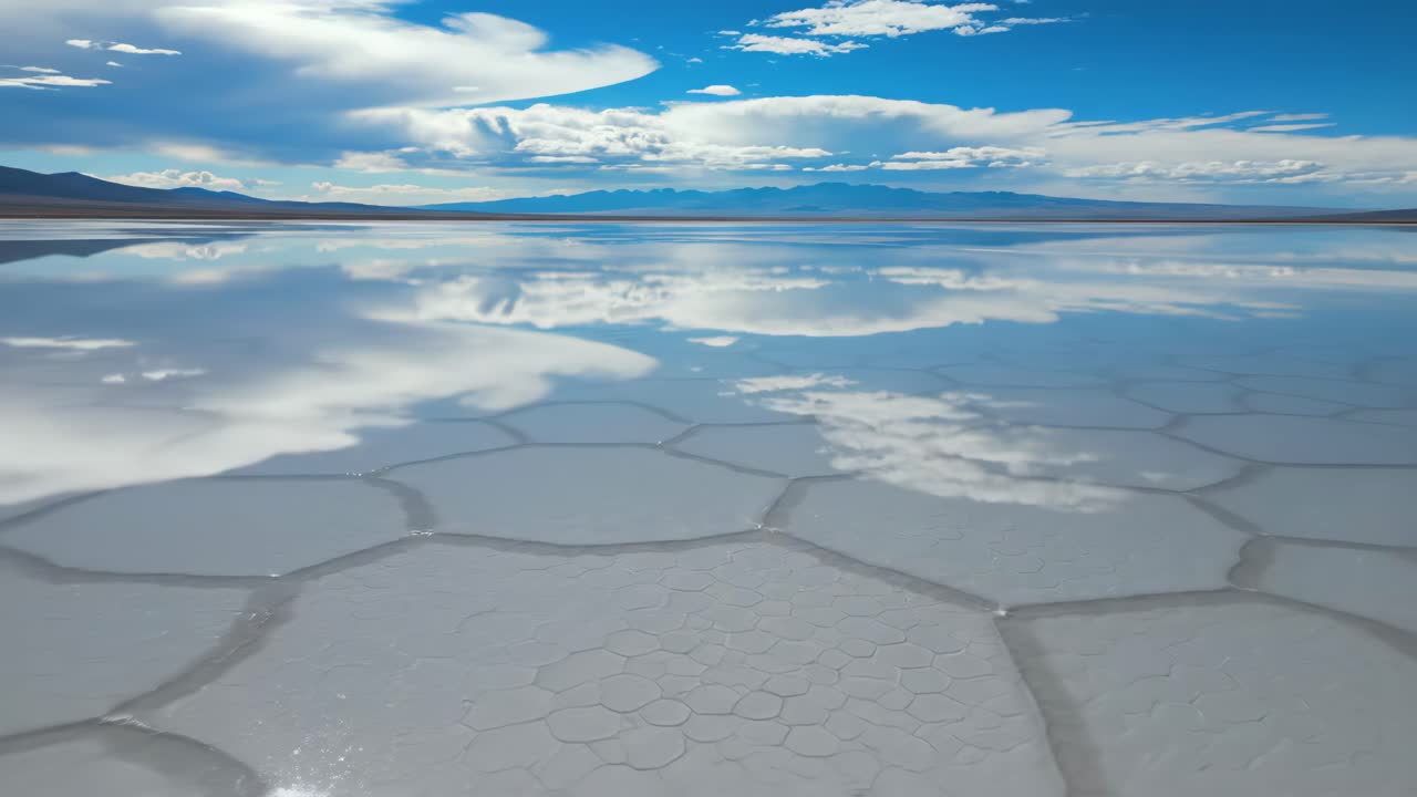 Scenic Reflection on Salar de Uyuni Salt Flats, Bolivia