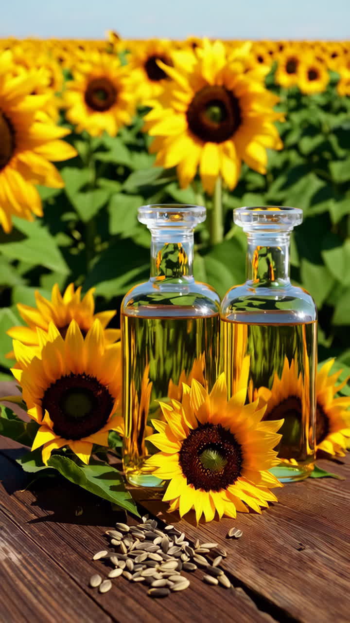Campo de girasoles y semillas