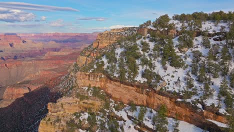 Aerial-View-Of-Grand-Canyon-National-Park-With-Winter-Snow-In-Arizona,-USA---drone-shot