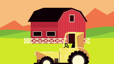 farm lifestyle animation with stable and tractor