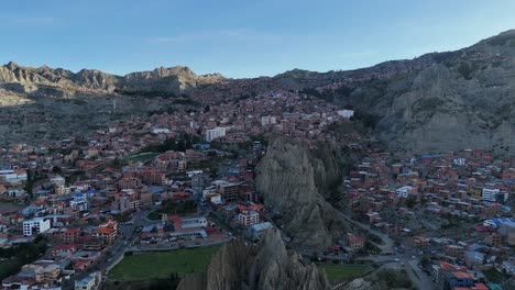 Drone-Aerial-view-of-La-Paz-capital-city-of-Bolivia-South-America