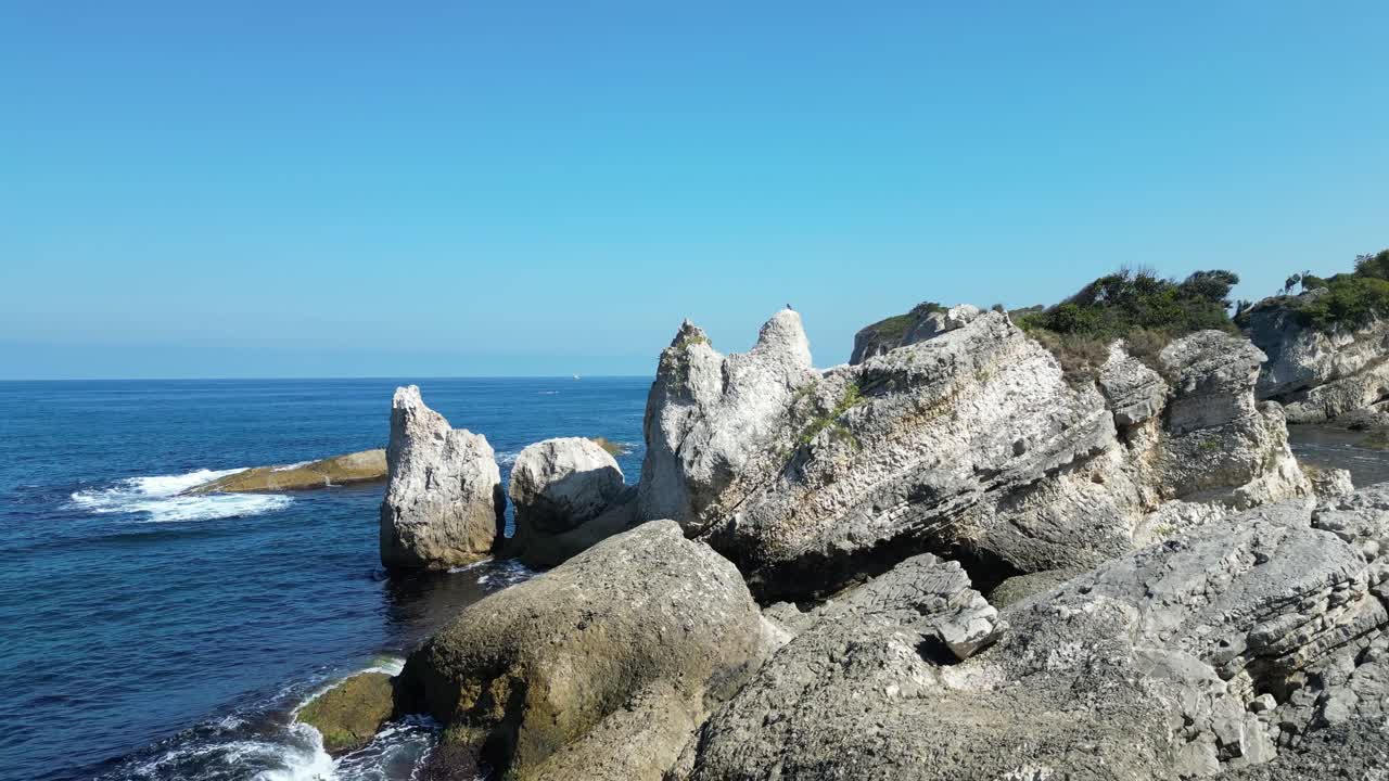 Rocks taken from the aerial view with a drone among the rocks on the coast of Istanbul