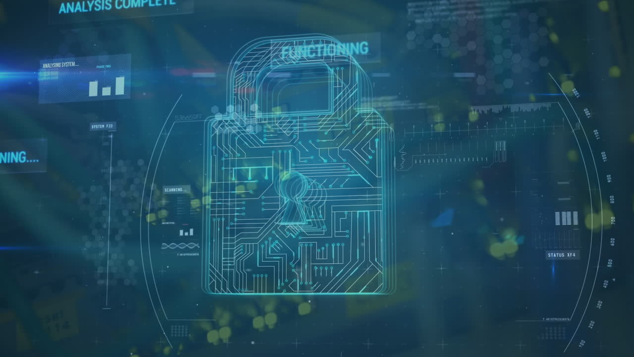 Animation of padlock and data processing over server