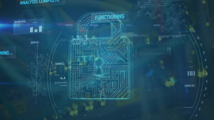 Animation of padlock and data processing over server