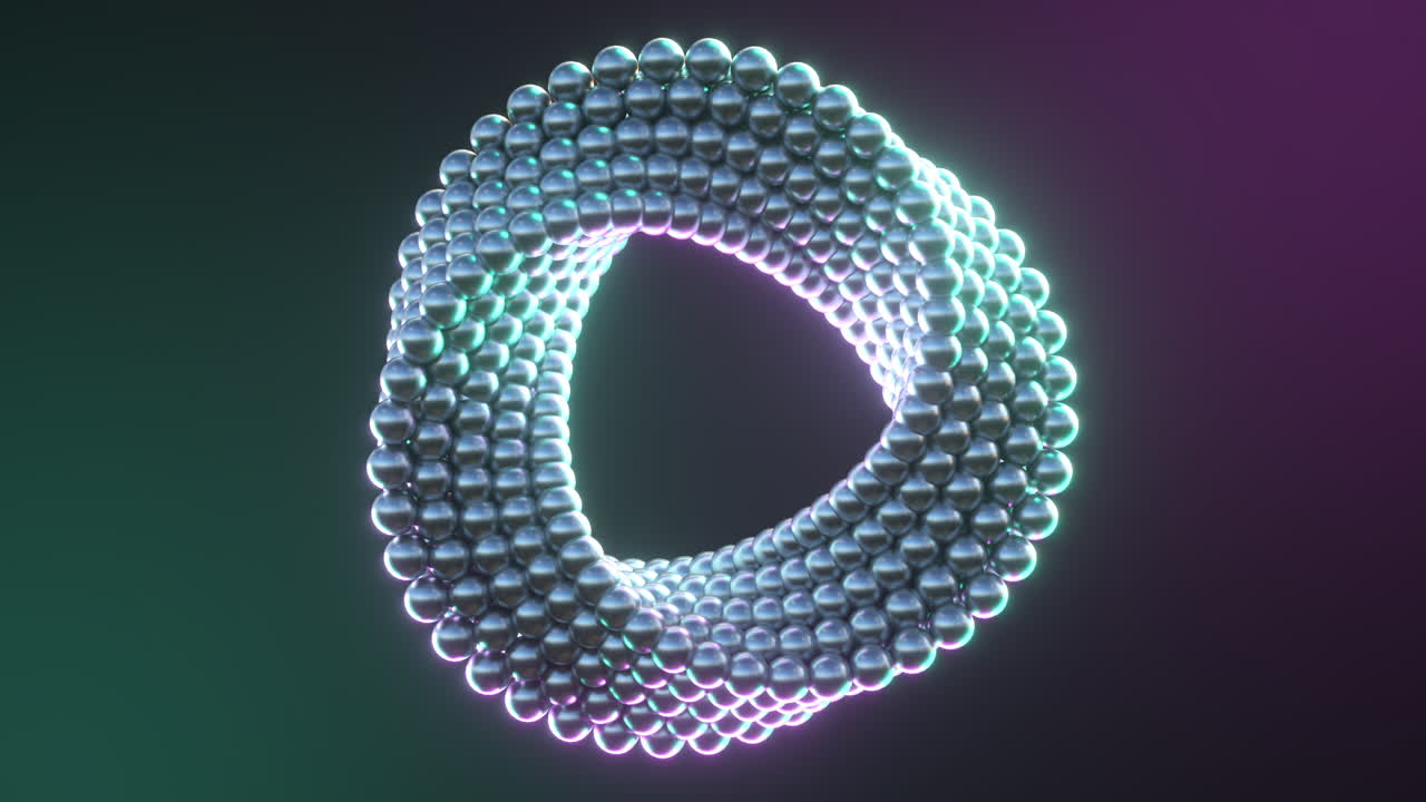 3d render Abstract ring with balls rotating. Motion design. Smooth hypnotic pattern. Seamless loop.