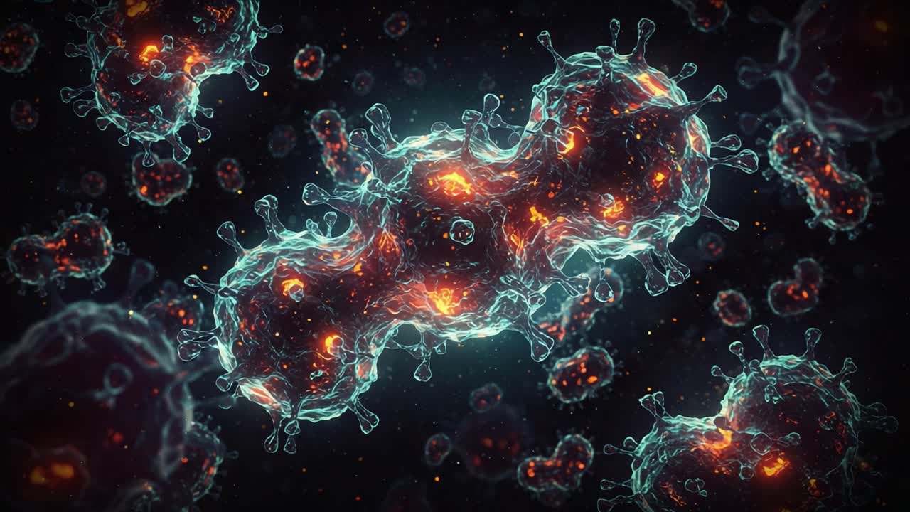 Dynamic Visual Representation of Microscopic Particles Imagery Depicting Molecular Structures and Vibrant Energy, Showcasing Complex Interactions in a Digital Environment