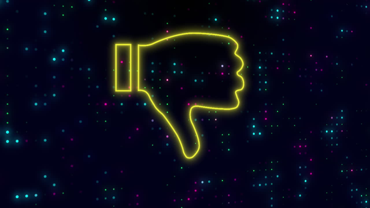 검은색 배경에 빛나는 점 위에 엄지손가락 아이콘의 애니메이션