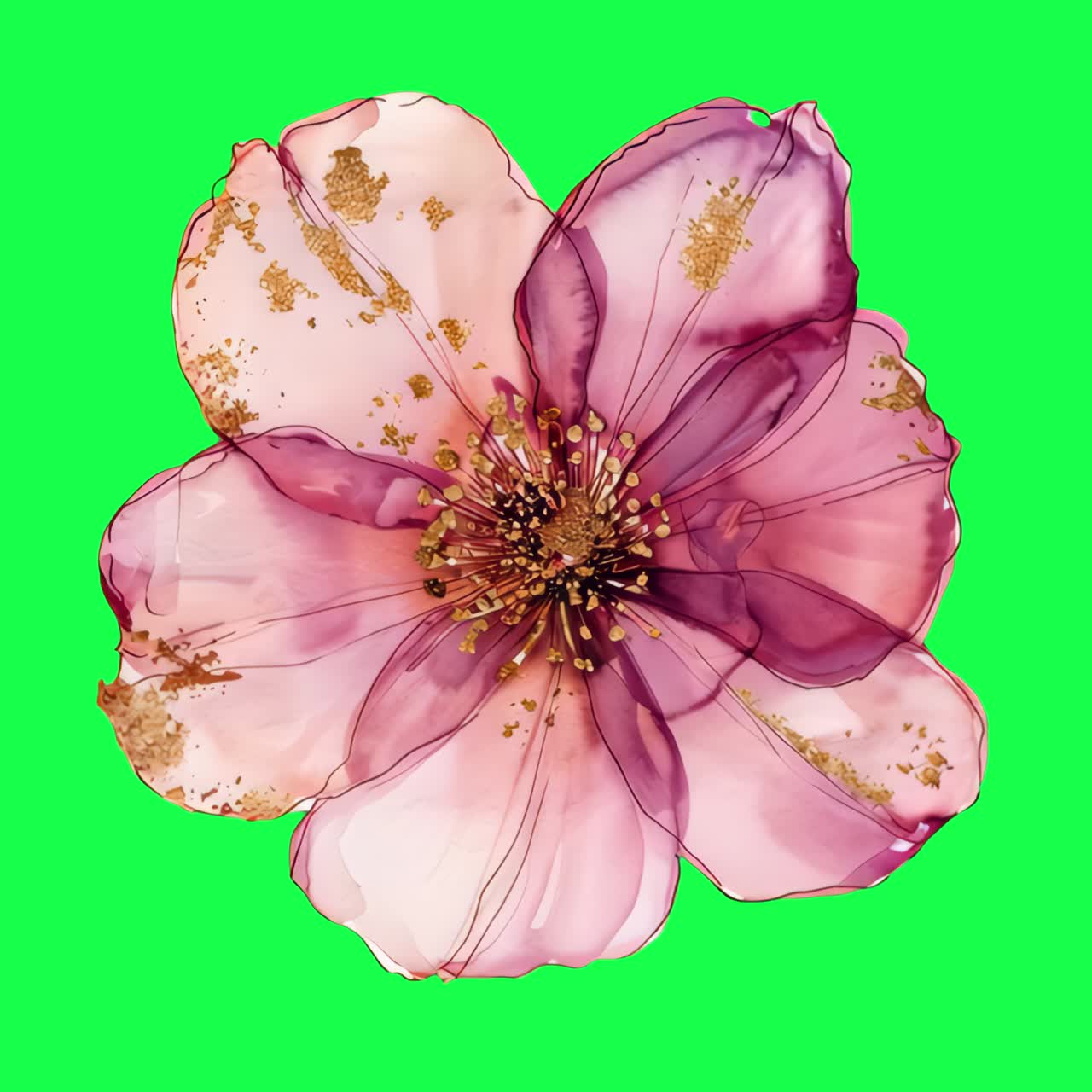 Vibrant floral design animation, transparent 4K video, green screen