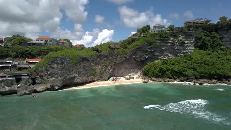 aerial truck shot of suluban beach on bali