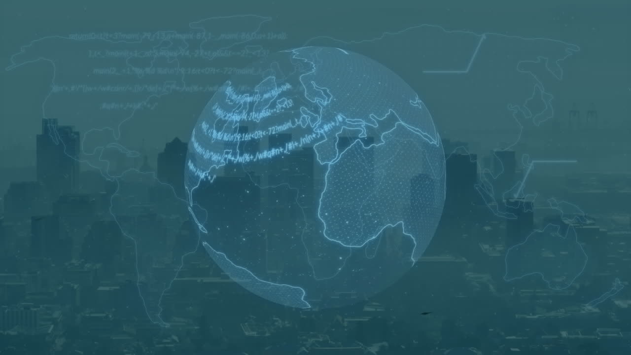 전 세계와 도시 풍경에 대한 데이터 처리 애니메이션