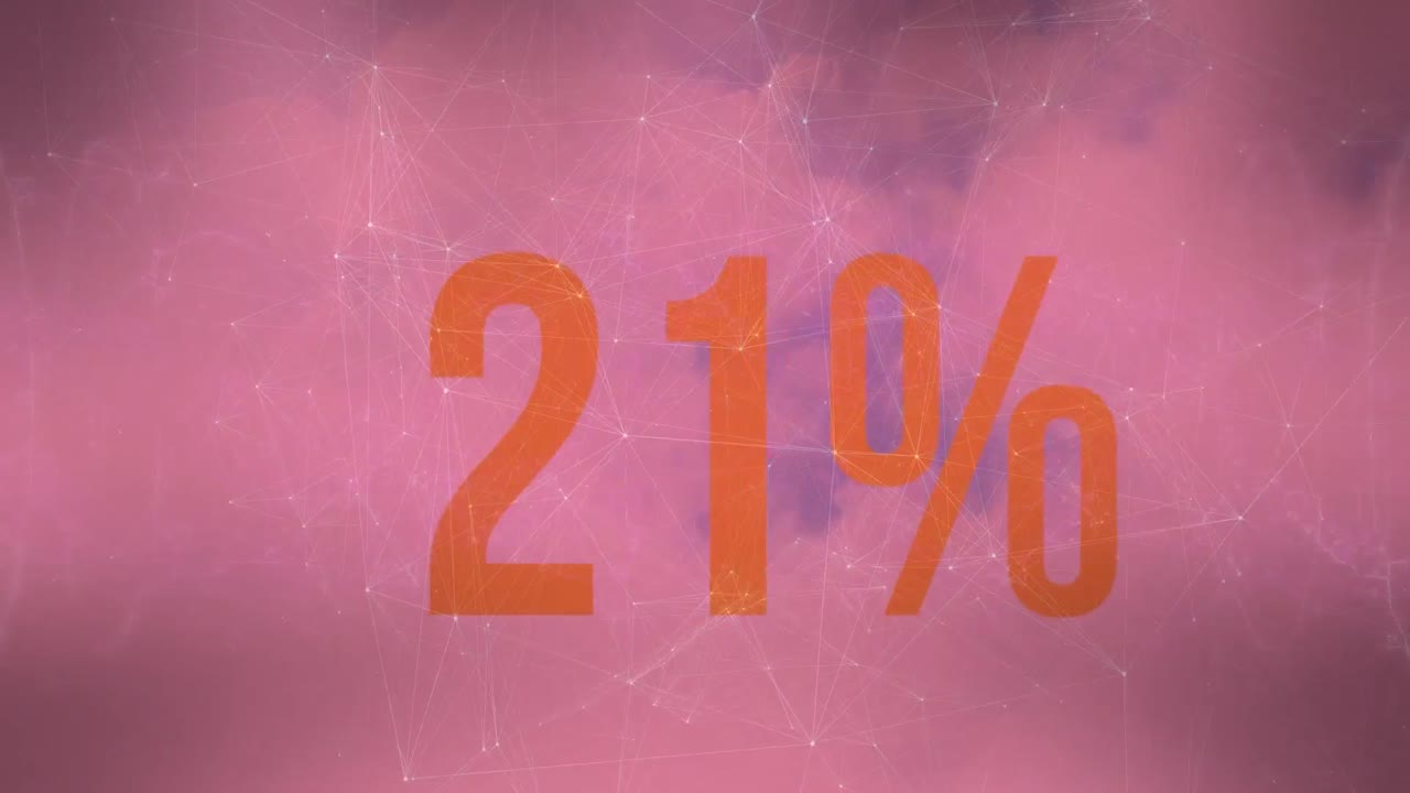 animación de porcentaje creciente con puntos de conexión gráficos contra el paisaje de nubes