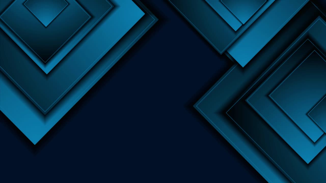 Forme geometriche blu astratte che si muovono su sfondo scuro