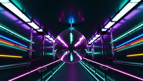 disco ball in a futuristic neon tunnel