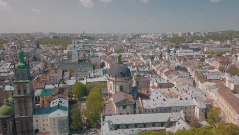 Aerial-City-Lviv,-Ukraine.-European-City.-Popular-areas-of-the-city.-Dominican