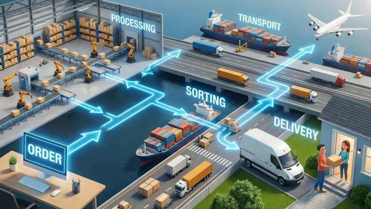 Comprehensive Supply Chain and Logistics Illustration