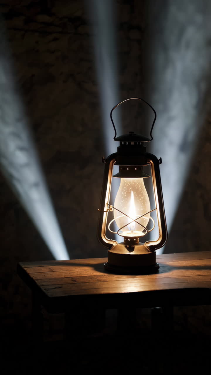 Vintage Oil Lamp Under Spotlight