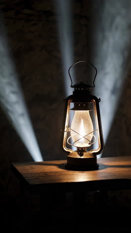 vintage oil lamp under spotlight