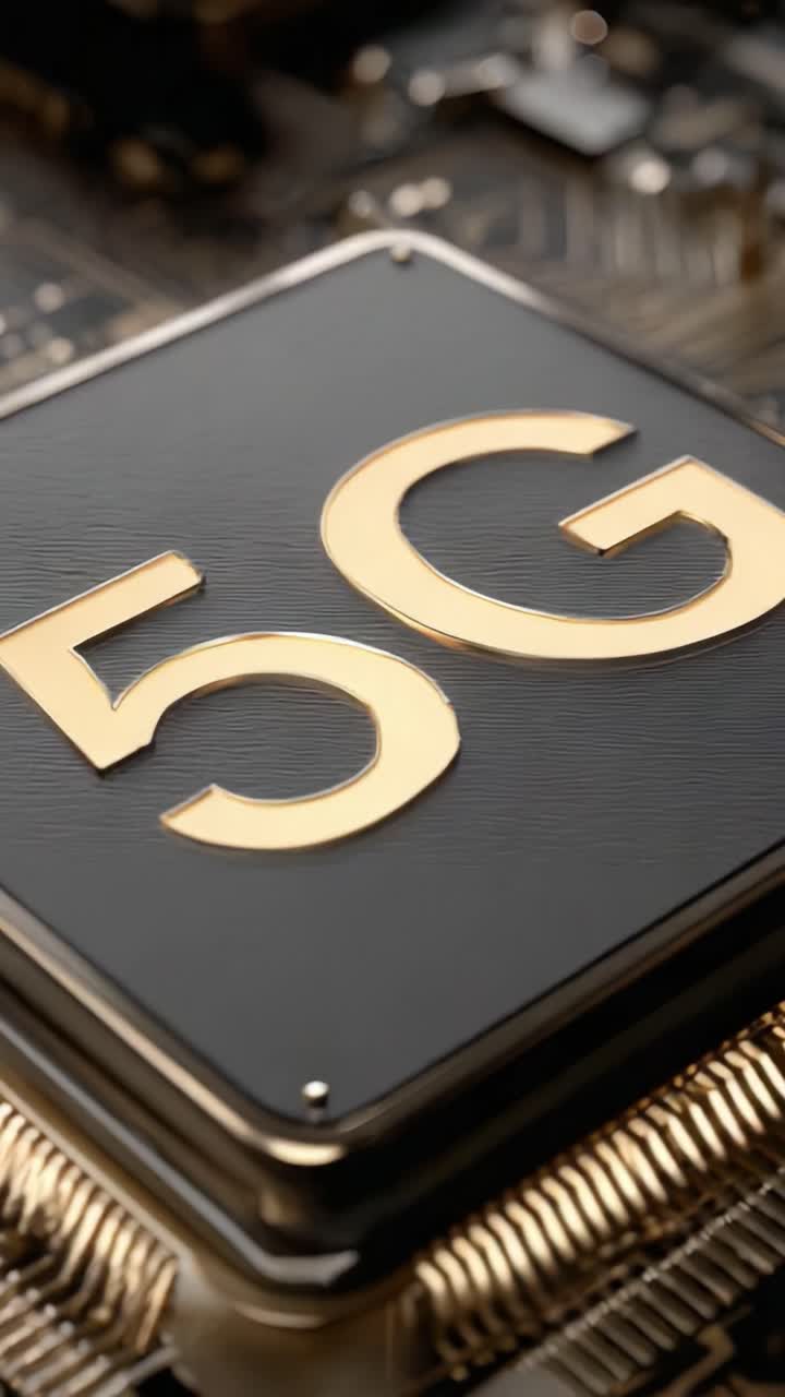 Chip con tecnologia 5G: vista ravvicinata del circuito integrato avanzato che alimenta la comunicazione mobile di prossima generazione, consentendo connessioni più veloci e prestazioni migliorate