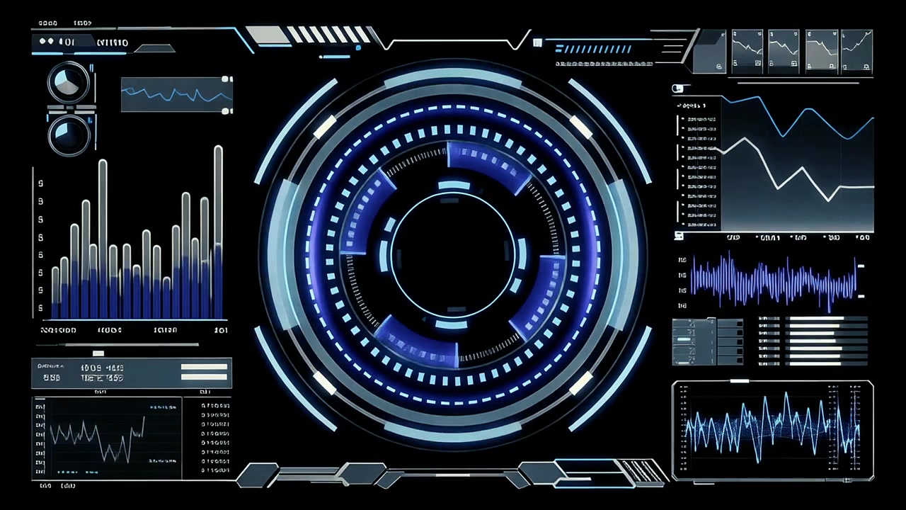 Animated Futuristic HUD Interface with Data Visualizations