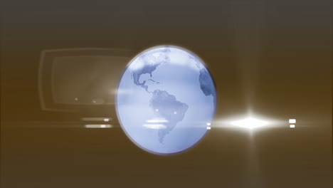 animación del icono del globo giratorio y el punto de luz contra un fondo gris.